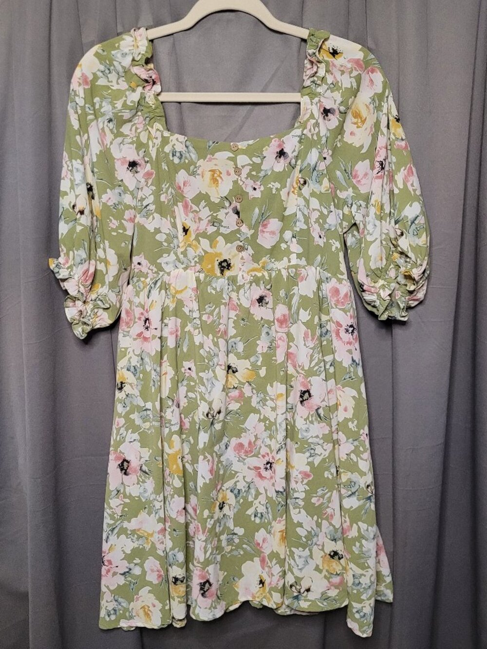 Staccato Sage Green Floral Puff Sleeve Mini Dress Cottagecore Boho